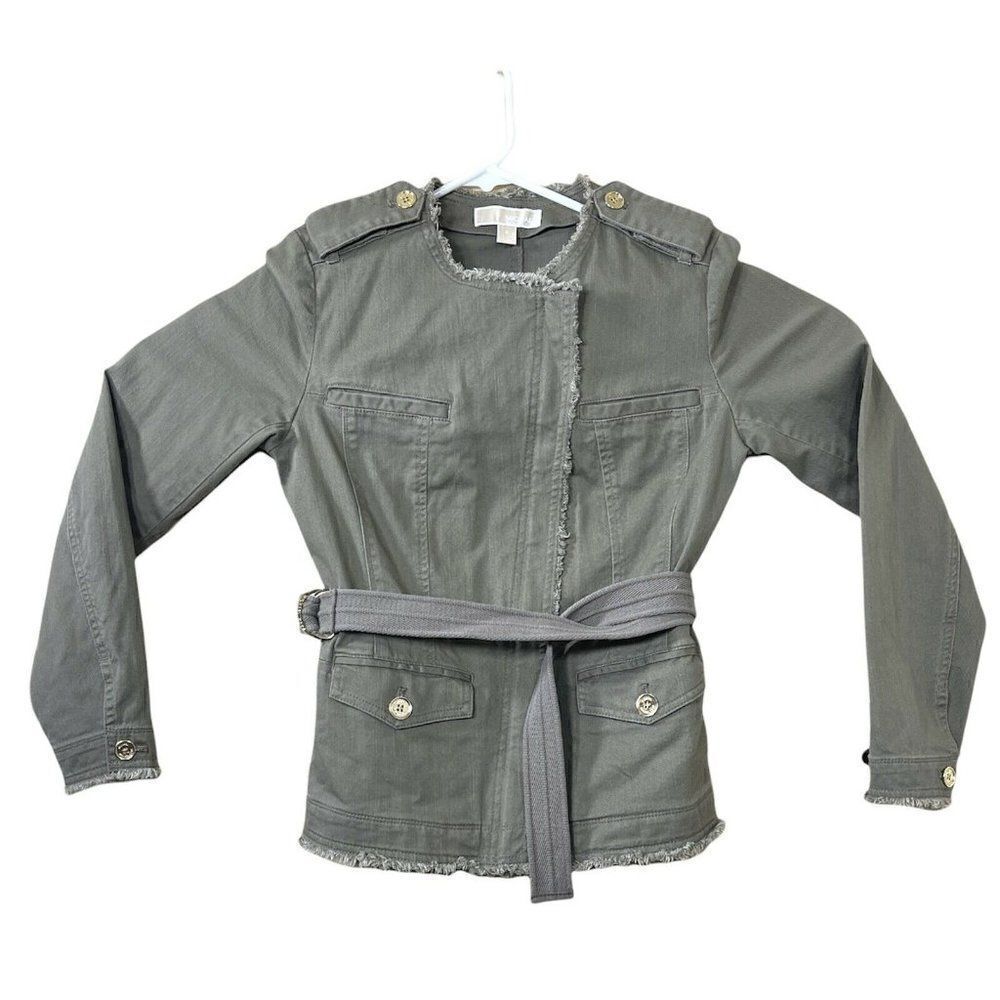 Michael Kors Womens Olive Green Cotton Long Sleeve Full Zip Casual Jacket Small